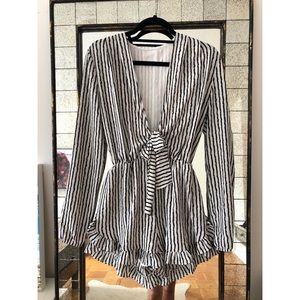 Koko & Palenki Striped Long Sleeve Tie Romper